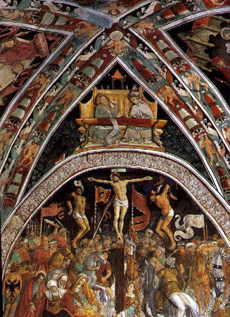 Dettaglio degli affreschi di Hans Clemer nella chiesa di Elva, patrimonio storico-artistico